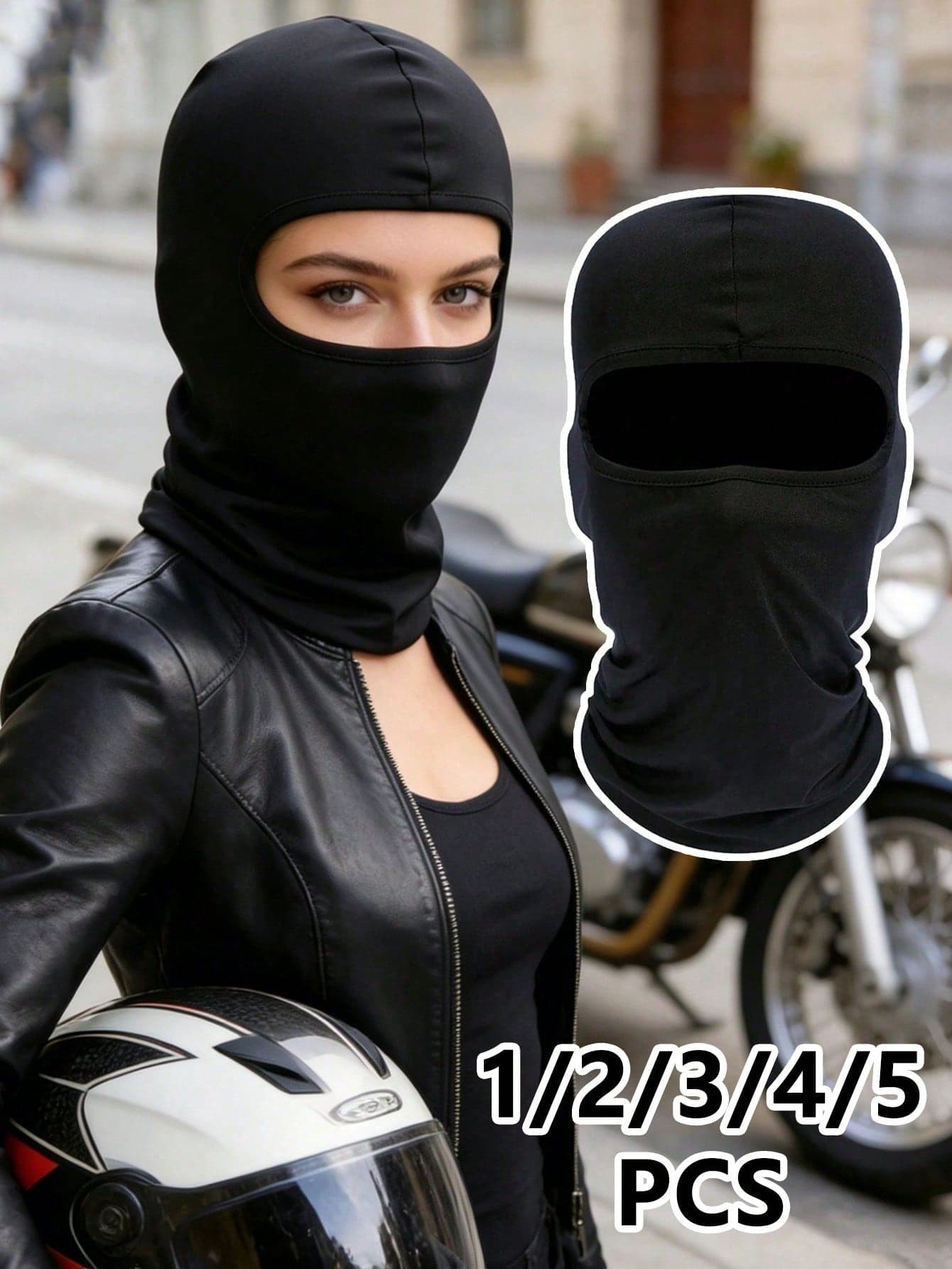 1/2/3/4/5pcs Pure Black Balaclava Helmet Liner, Windproof Breathable Full Face Neck Gaiter, UV Protection Dust-Proof Motorcycle Riding Skiing Sports Face Mask