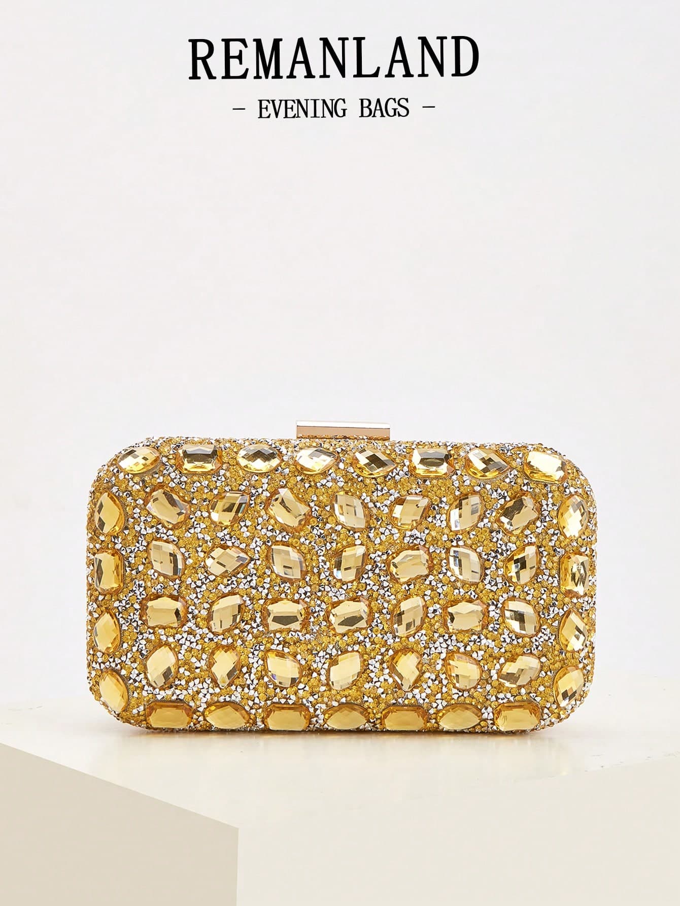 REMANLAND Luxury Sparkling Rhinestone New Women's Box Clutch, Exquisite And Elegant, With Hidden Card Slots Inside, Can Be Used As A Wallet, Perfect Companion For Women's Evening Events. Detachable Metal Chain, Suitable For Parties, Evening Events, Gatherings And Weddings.