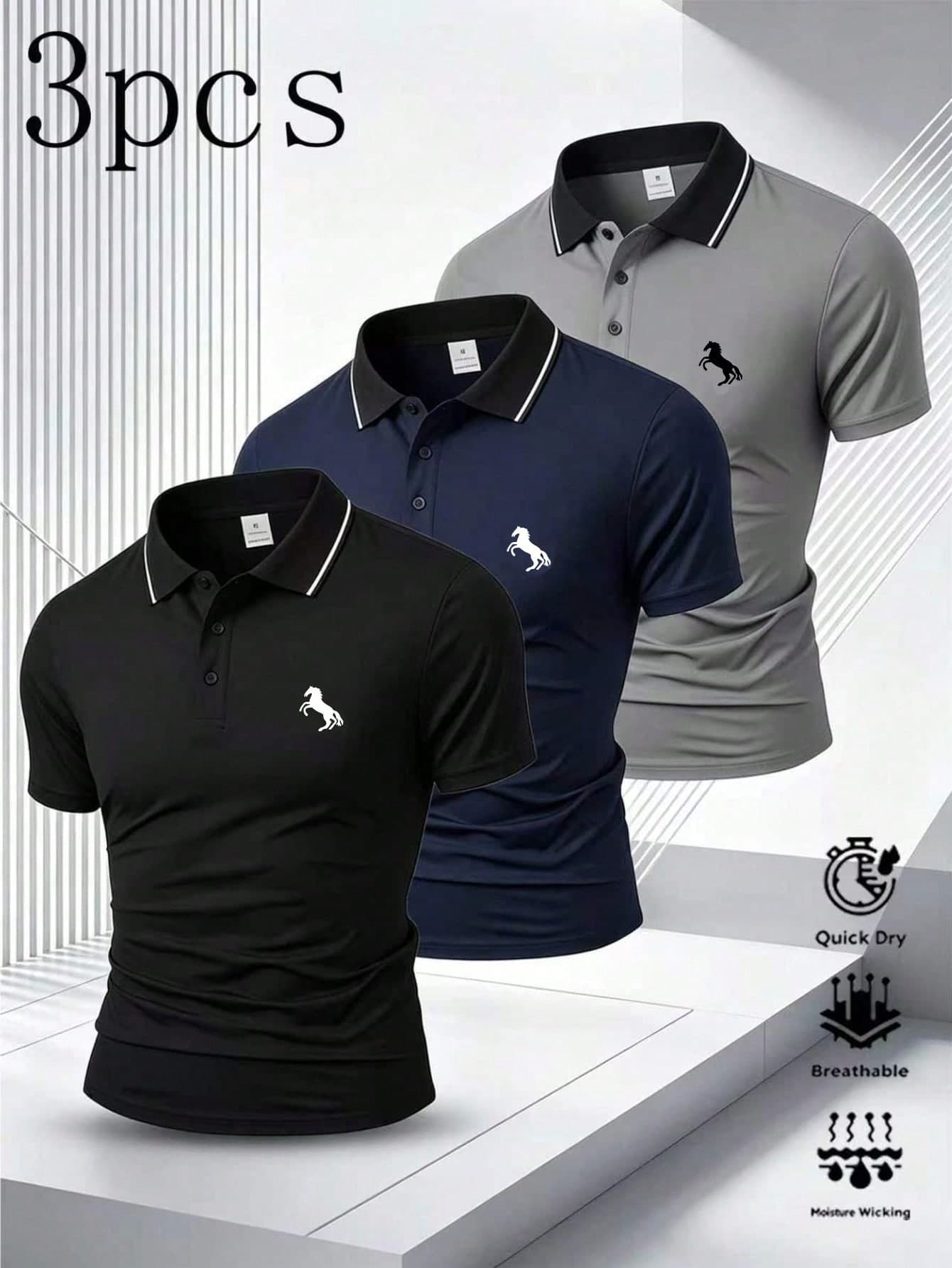 3PCS Men's Summer Premium POLO Shirt Business Casual Fashion Gentleman T-Shirt Collar Short Sleeve