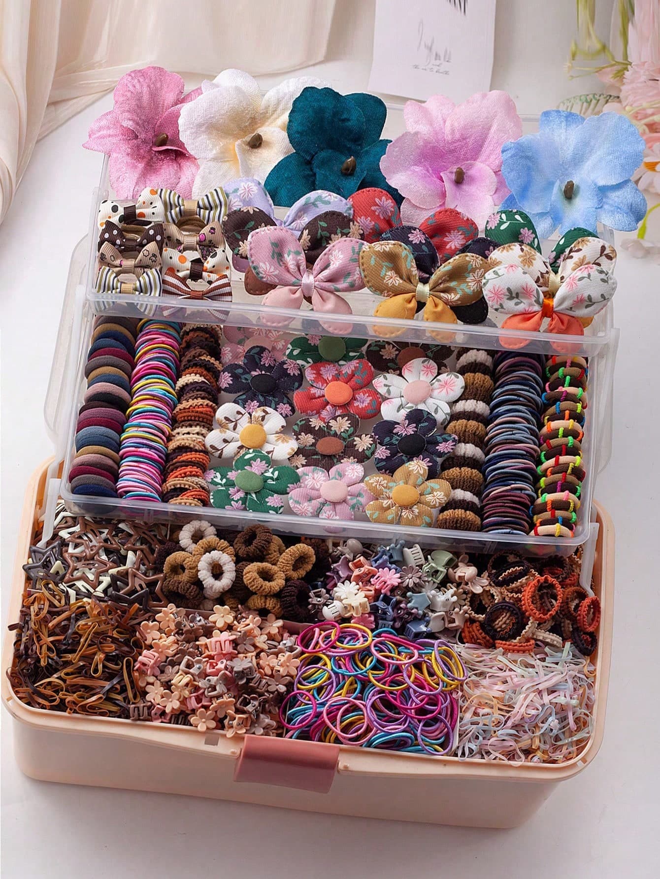 871pcs Dark-Tone Mixed Girls Hair Accessories, Floral Hair Clips, Printed Butterfly Headbands, Assorted Braiding Rubber Bands, Elastic Hair Ties, Cute Maillard-Style Star Hair Clips And Small Claw Clips, Hairstyle Design Accessories For Daily Wear And Parties