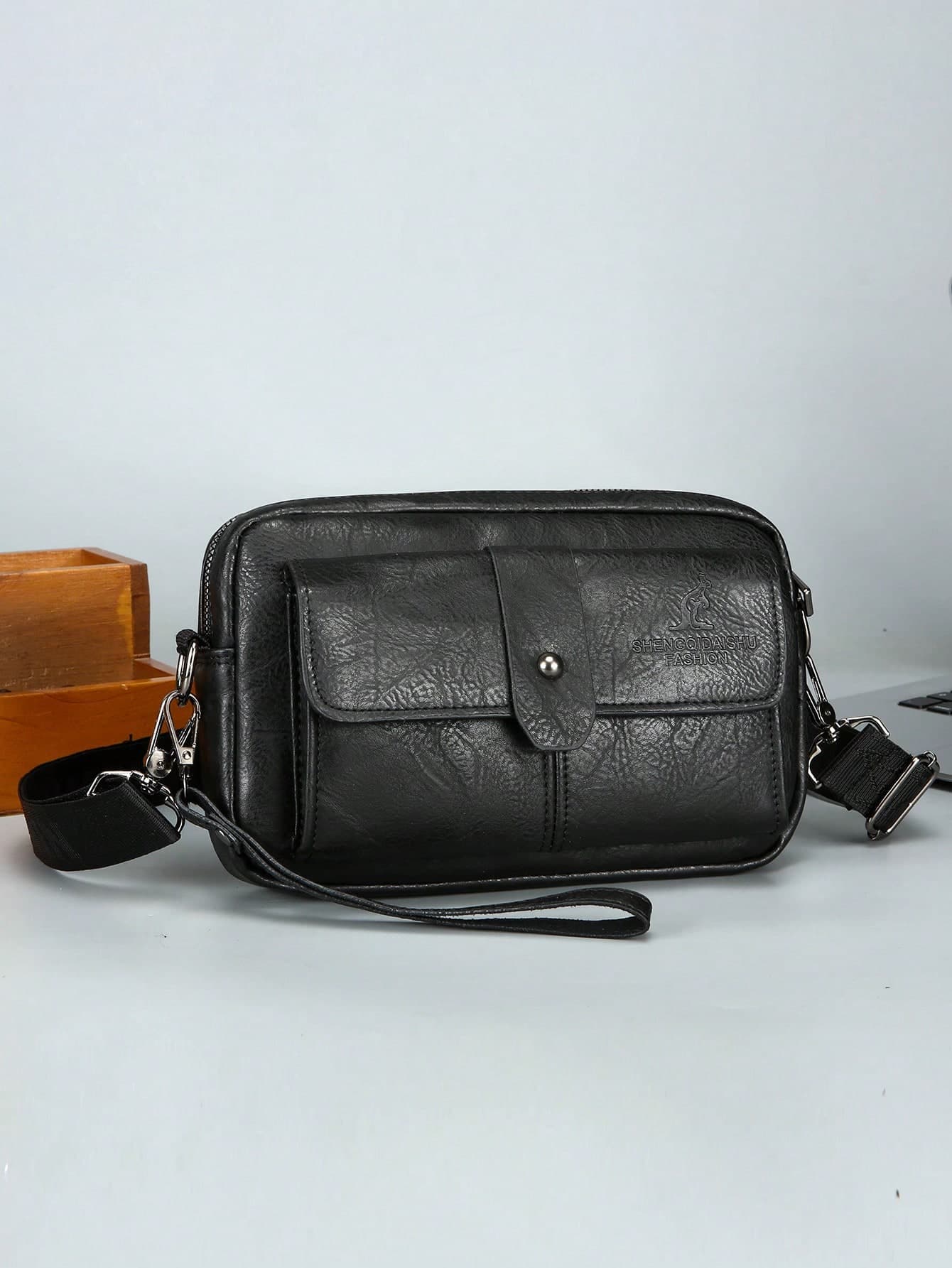 Men's Multifunctional PU Leather Shoulder Bag, Casual Clutch Bag, Retro Motorcycle Crossbody Bag, Personalized Phone Bag With Multiple Pockets And Zipper Closure, Waterproof And Wear-Resistant