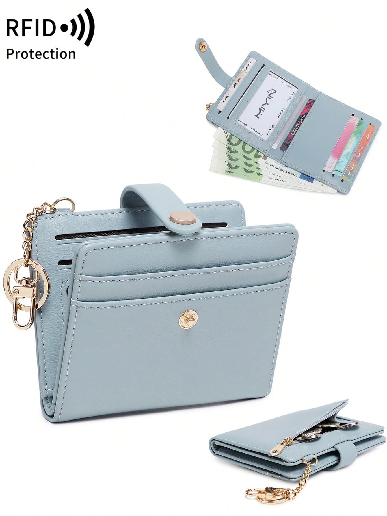 MIYIN Women's Super Thin Wallet, RFID Blocking Bifold Credit Card Holder With Zipper Coin Pouch And Key Ring,Fashionable And Lightweight Mini Wallets