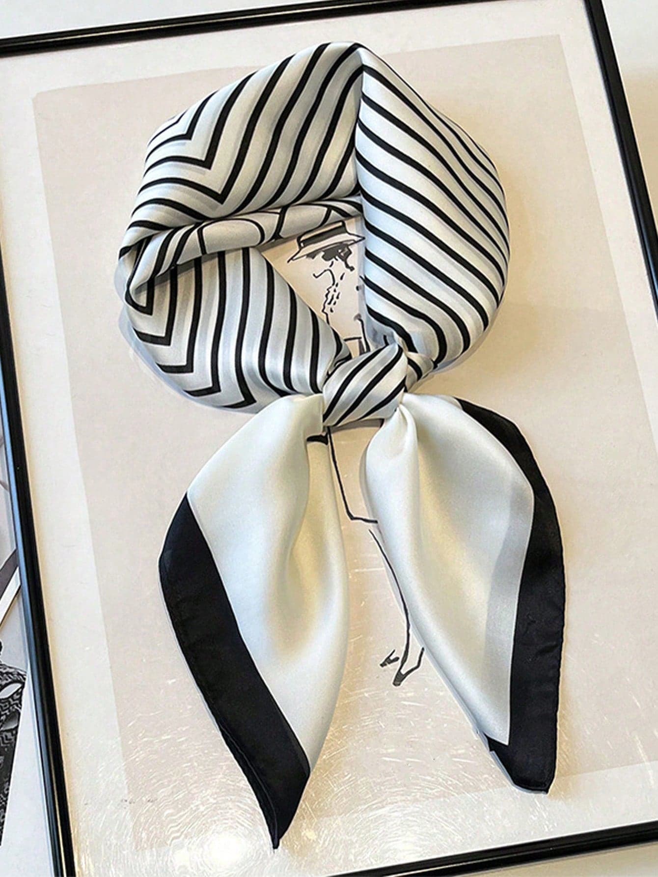 1pc New Spring/Autumn Women's Versatile Striped 70cm Square Scarf, Can Be Used As Belt, Bag Decor, Headscarf Or Fashion Shawl