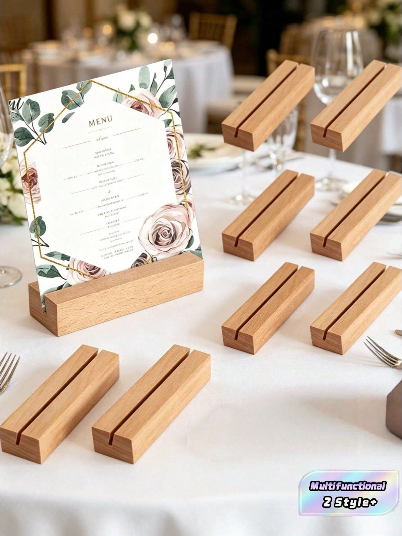 3Pcs Natural Solid Wood Place Card Holder Stands,Rustic Slotted Table Number Menu Photo Postcard Display Rack,Multifunctional Tabletop Sign Holders For Wedding,Birthday Party Restaurant Table Decor Supplies,Party Table Numbers,Essential For Party