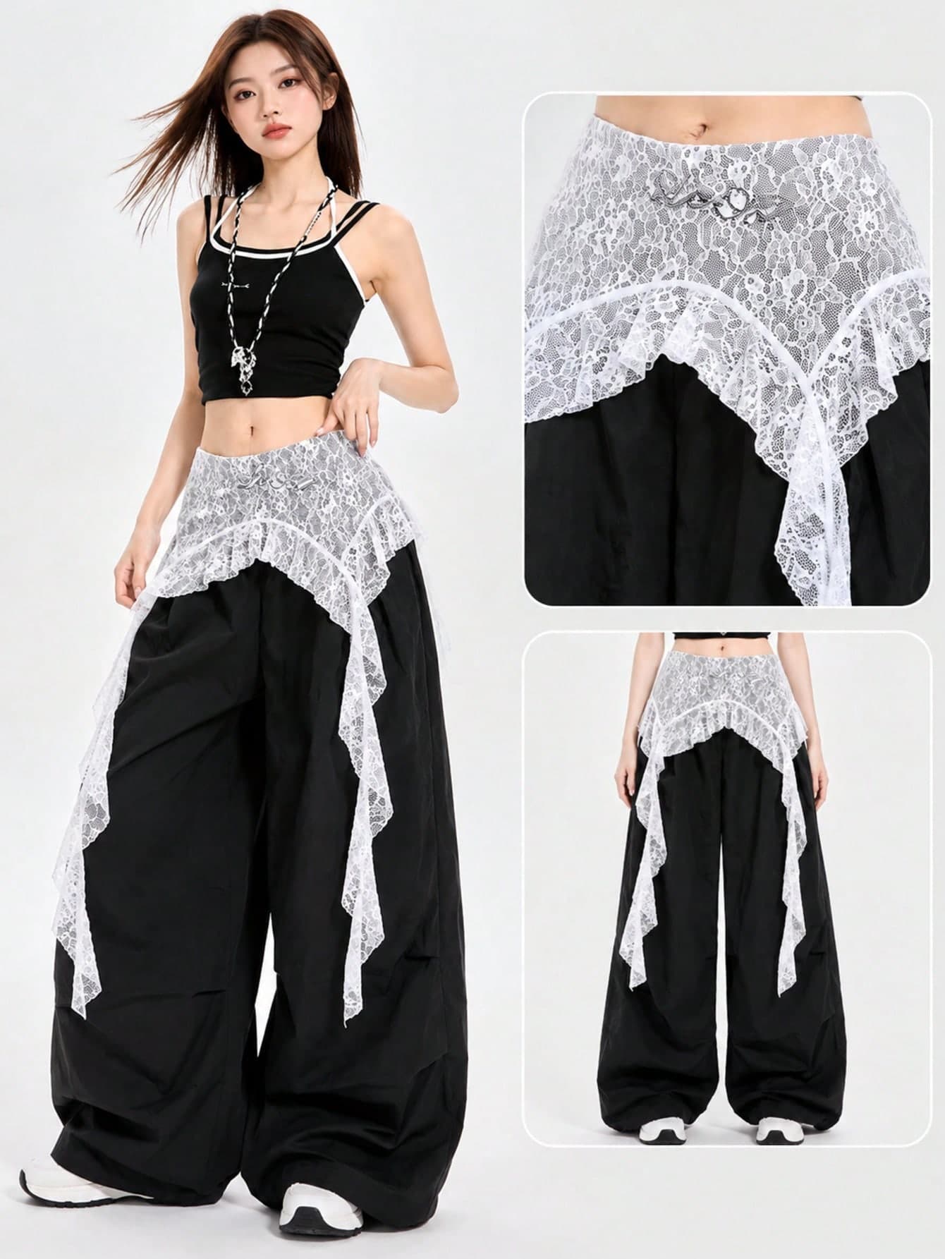 Y2K Lace Letter Print Asymmetric Hem Waist Skirt, Frill Ruffle Hem Hip Scarf, Layered Lace Trim Skirt For Dance, Aesthetic