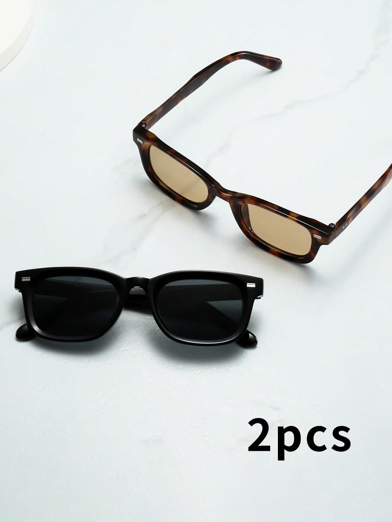 2pcs Men's Rectangular Small Frame High Quality Personalized Minimalist Fashion Glasses, Suitable For Party, Travel, Leisure, Vacation, Beach, Daily Use