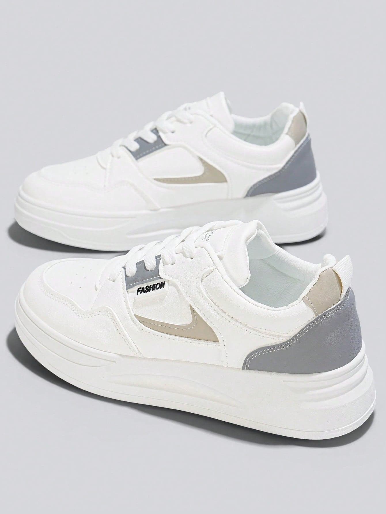 Flipark 1 Pair Women's Casual Lightweight White Sneakers, Fashionable Student Shoes Suitable For Petite Women, Spring/Autumn New Breathable Casual Thick Sole Sports Shoes