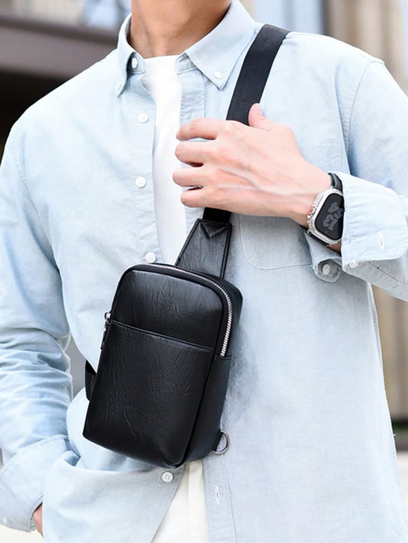 Large Capacity Black Gray Sling Bag For Unisex | Techwear Crossbody Chest Pack With Circular Pocket | Multi-Pocket Adjustable Strap