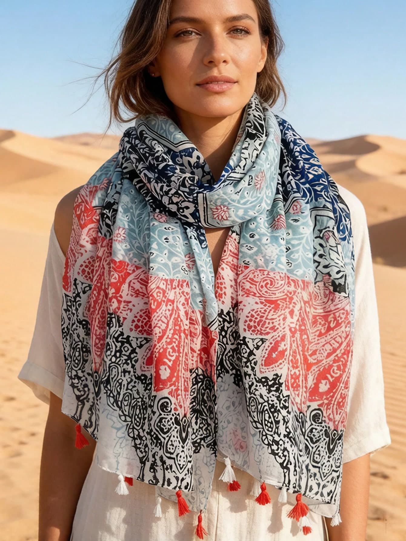 1pc Outdoor Popular Headscarf Four Seasons Shawl Fashion Contrast Silk Scarf Luxury Neck Scarf Travel Scarf New Printed Long Scarf 80*180CM Women's Scarf