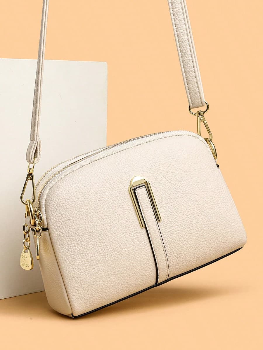 Double Zipper Crossbody Bag, Fashion PU Soft Leather Women's Handbag, Minimalist Versatile Clutch, Middle-Aged Women's Bag, Shoulder Small Wallet