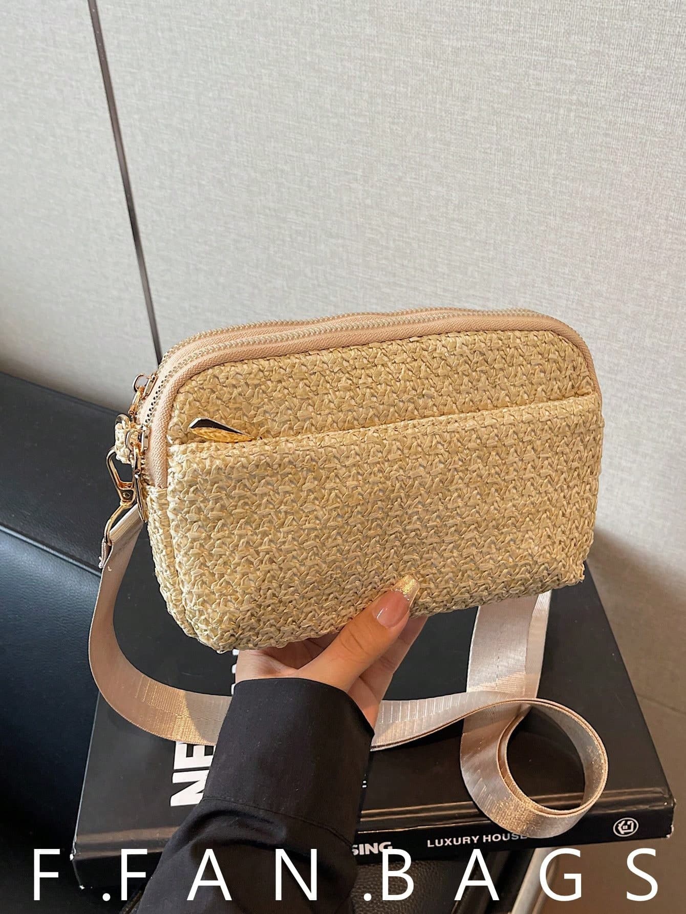 2026 Summer New Textured Straw Woven Bag With Wide Strap, Shoulder Crossbody Bag, Straw Material
