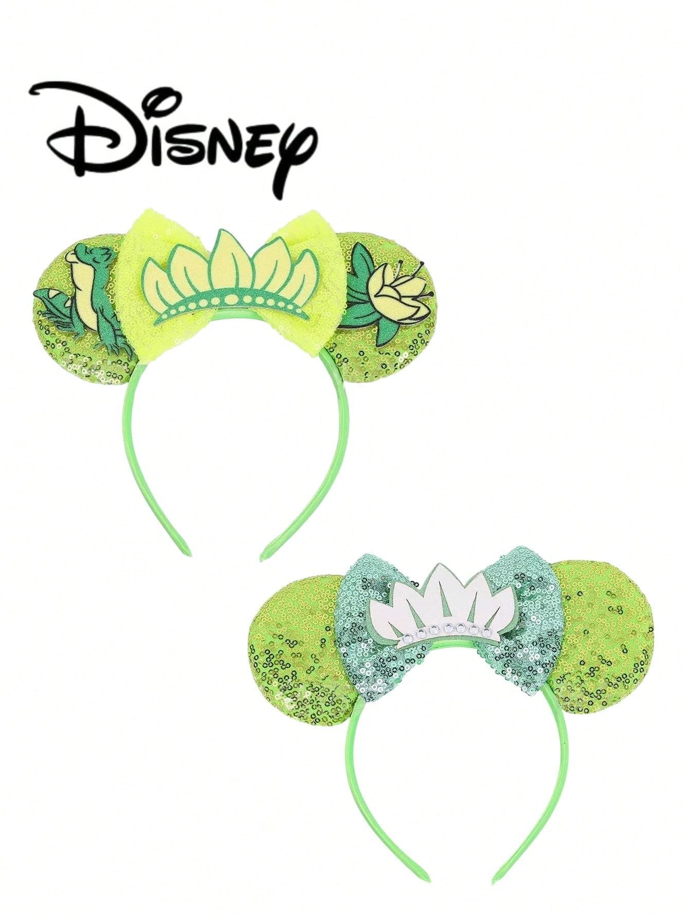 1pc Disney Mickey Light Green + Green Crown Sequin Headband, Mickey Mint Green + Green Crown Sequin Headband - Holiday Party Headband, Head Accessory, Fun Photo Prop, Amusement Park Accessory, Suitable For Birthday Party And Valentine's Day Events, With Bow Cute Cartoon Hair Accessory, Princess Costume Accessory, Suitable For Disney Fans