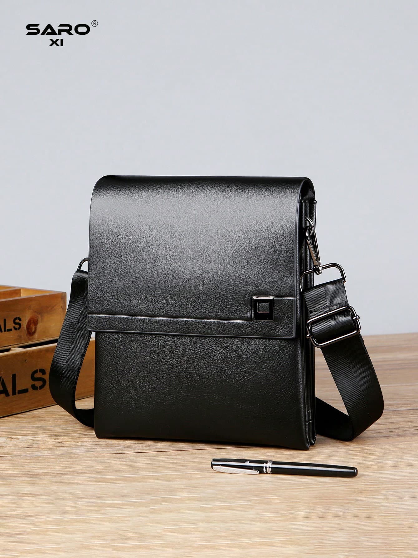 saroxi 1pc Men's Mini Crossbody Shoulder Bag, PU Leather Square Messenger Bag With Side Pocket, Multifunctional Casual Commuter Bag, Minimalist Solid Color Black/Brown, Gift For Boyfriend