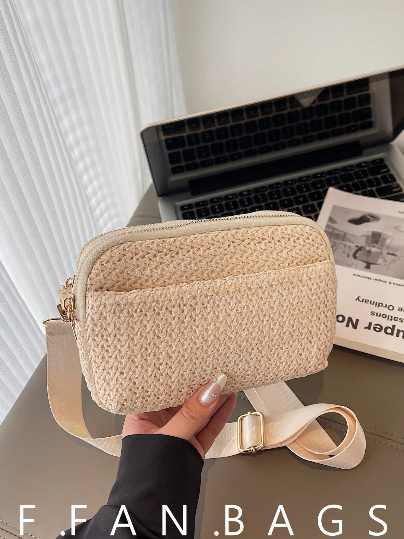 2026 Summer New Textured Straw Woven Bag With Wide Strap, Shoulder Crossbody Bag, Straw Material