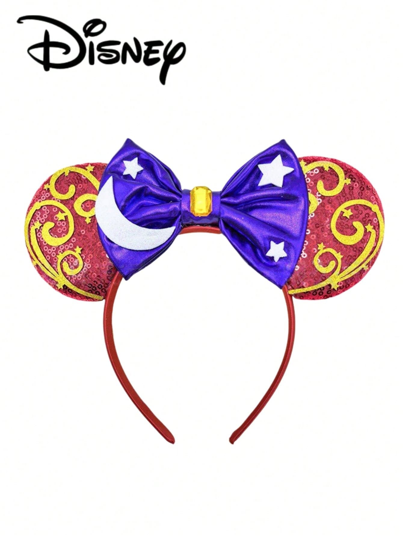 1pc Disney Mickey Purple+Red Sequin Headband, Mickey Purple+Red Sequin Headband - Holiday Party Headband, Head Accessory, Fun Photo Prop, Amusement Park Accessory, Suitable For Birthday Party And Valentine's Day Events, With Bow Cute Cartoon Hair Accessory, Princess Costume Accessory, Suitable For Disney Fans 1pc Disney Mickey Green+Yellow Sequin Headband