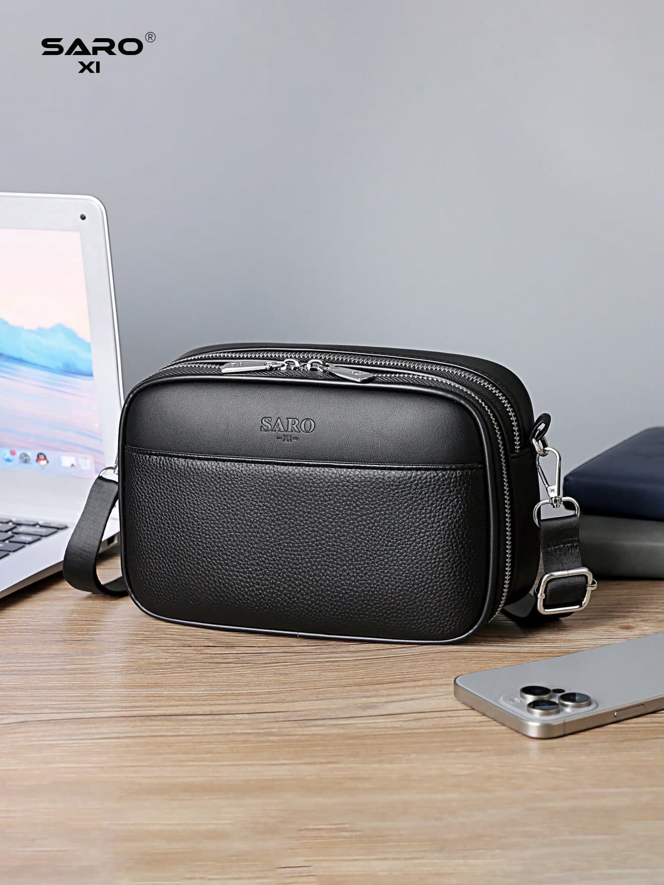 saroxi 1pc Men's Crossbody Bag, Side Bag, Shoulder Bag, Square Bag, Small Pouch, Multi-Functional, Suitable For Commuting, PU Leather, Casual Bag, Minimalist Style, Black Bag, Phone Bag, Card Slot, Gift For Men, Can Be Carried As A Pouch Bag