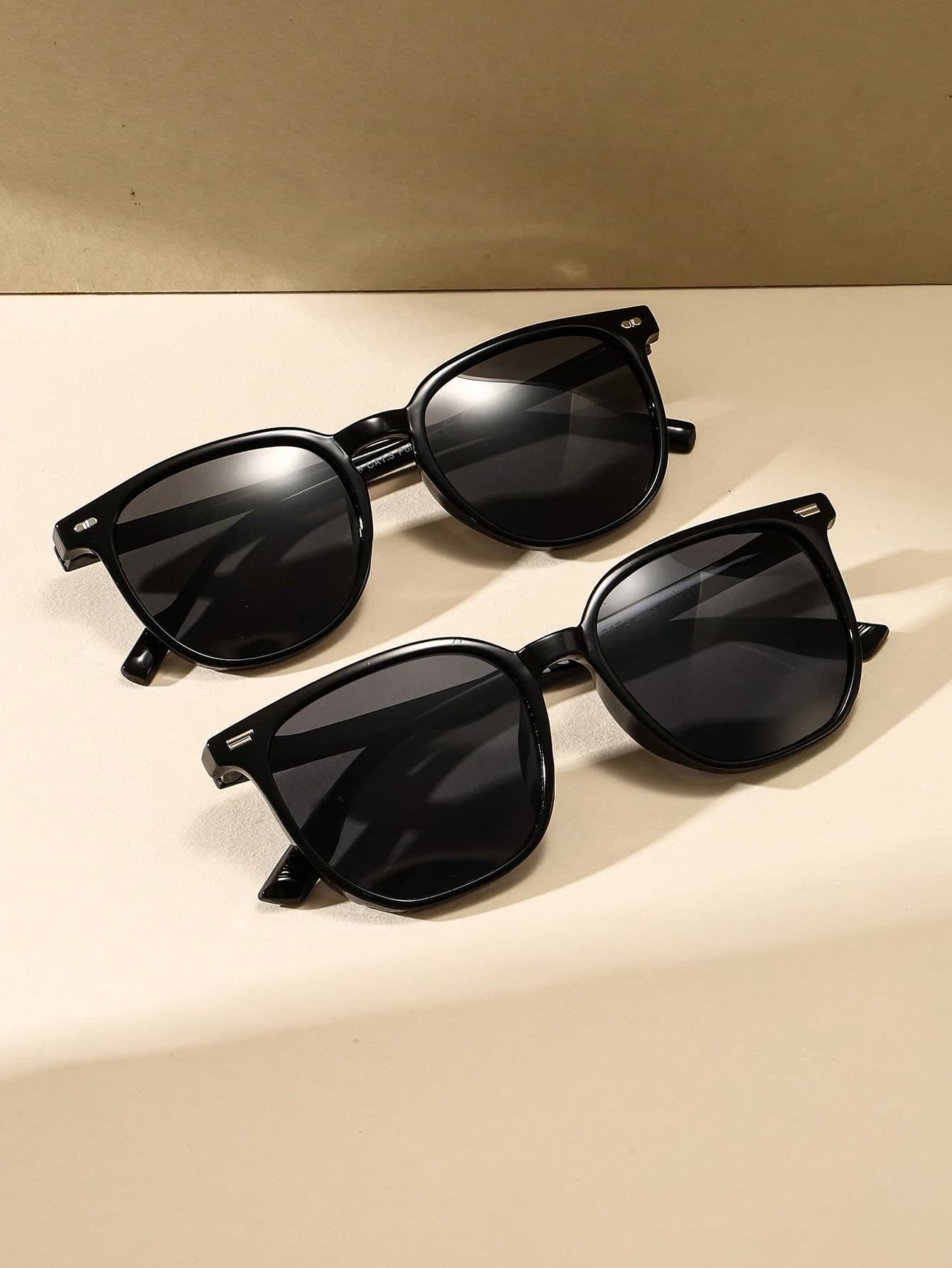 2PCS Polarized Sunglasses Women Retro Square Plastic Black Fashion Glasses Classic Style Decorative Outdoor Sports Cycling Glasses Travel Beach Vacation Driving Fishing Summer Sun Protection Shade UV Protection Sunglasses Men