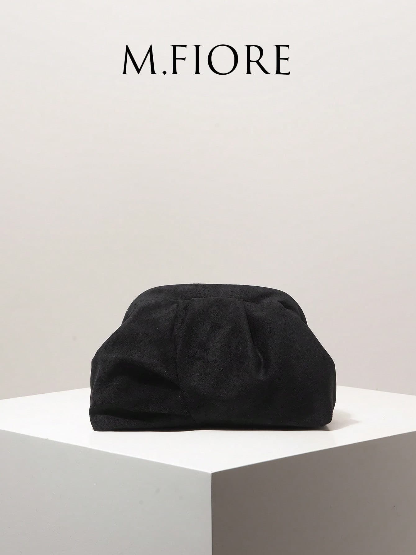 Women's Clutch Bag, Ruched Bag, Black Bag, Vintage Bag, Suede Bag, Evening, Party Outfit, Ball Accessory, Wedding Supplies, Elegant, Women's Gift
