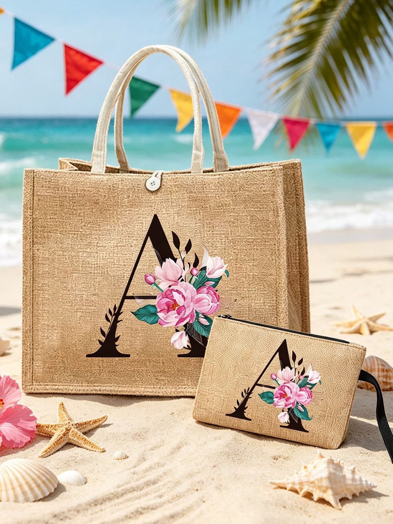 Linen Tote Bag, Includes Tote Bag With A-Z Initial Print, Zipper Makeup Storage Bag, White Letter, Peony Floral Pattern, Personalized Gift Packaging, Yellow Linen White Tote Bag With White Buckle, Suitable For Wedding, Birthday, Beach, Holiday And Other Occasions, Ideal Gift For Women, Mothers, Teachers, Friends, Bridesmaids, Students And Back To School, Spring Summer Autumn Beach Vacation, Cruise Trip, Pool Party, Picnic, Camping, Back To School Season, Graduation Season, Independence Day Gift