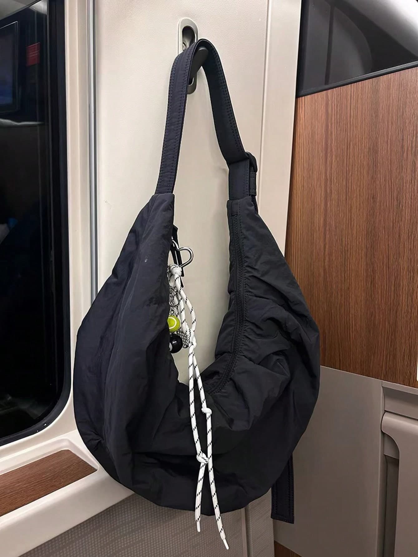 2026 New Korean-Style Niche Design Slouchy Large Capacity Horn-Shaped Commuter School Bag, Ultra-Light Soft Crossbody Shoulder Bag, Minimalist Cool (No Accessories Included)