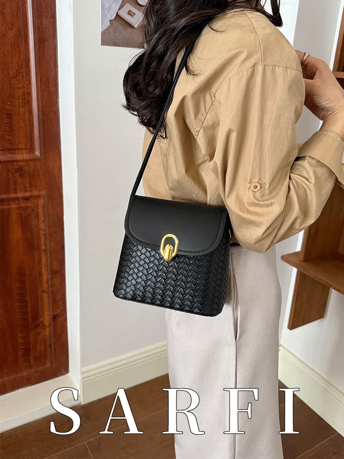 1 Solid Color Woven Pattern Flip Closure Women's Bag, Fashionable, Simple And Multifunctional PU Material Women's Diagonal Shoulder Bag