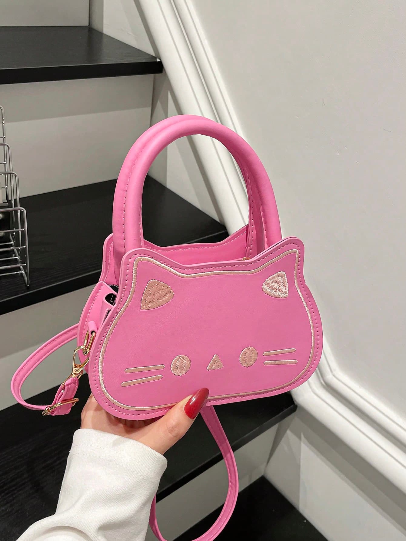 2026 New Cat Summer Black Leather Vintage Versatile Handbag For Women, Cute Fashion Mini Shoulder Crossbody Bag