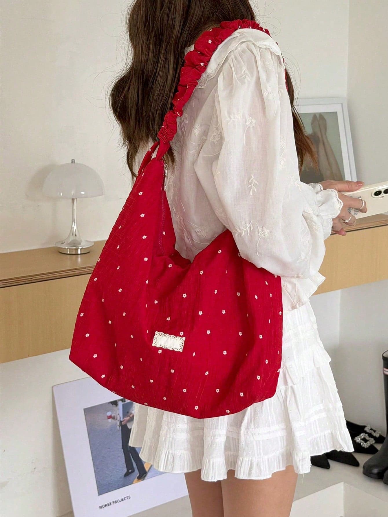Spring/Summer New Fresh Polka Dot Canvas Crossbody Bag Casual Versatile Pleated Horn-Shaped Shoulder Bag For Women