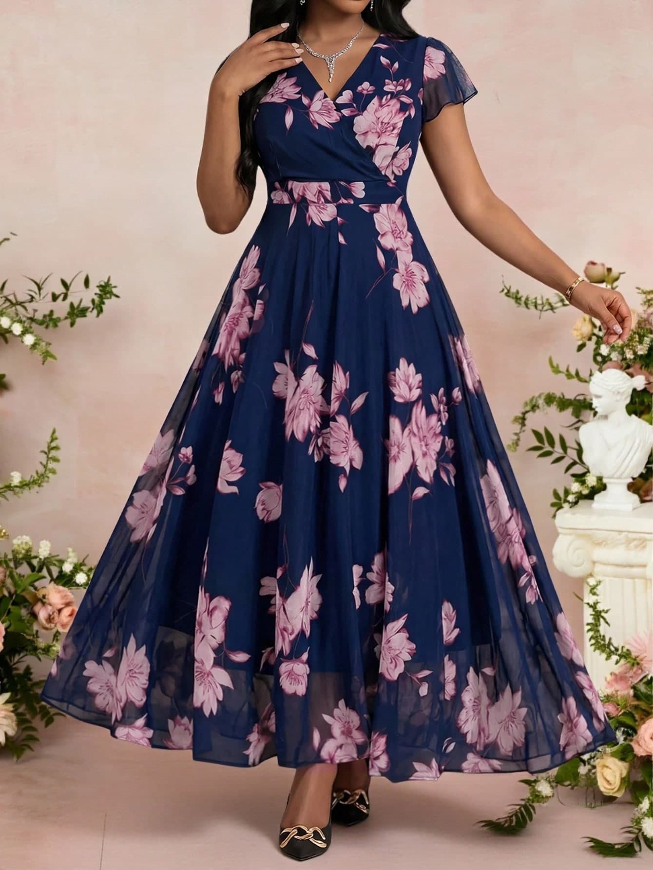 Fleurora Plus Size Women's Elegant Dress Bridesmaid Outfits Vacation Beach Dresses Vacation Outfits Women Floral Dress Summer Dresses Blue Dress