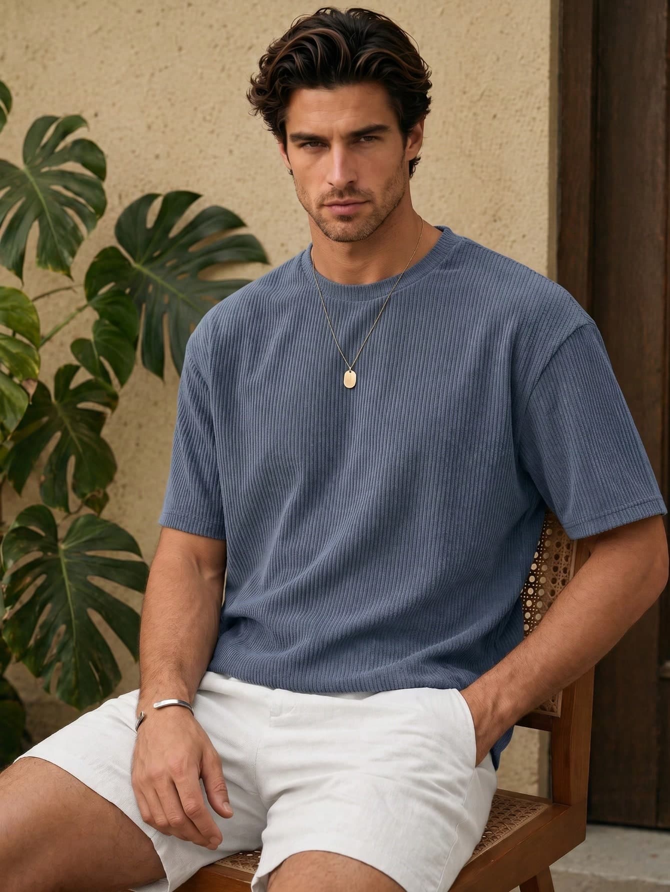 Men's Summer Fashion Casual Minimalist Loose Fit Round Neck Thin Short Sleeve T-Shirt, Fog Blue T-Shirt