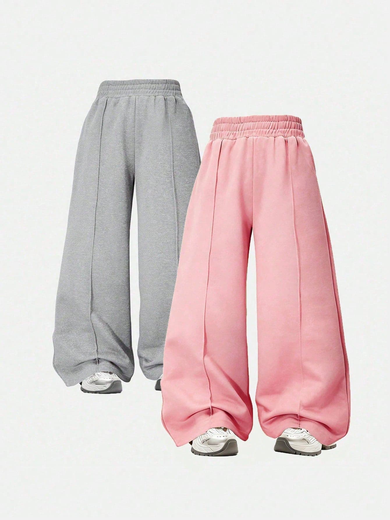 2pcs/Set Toddler Girls' Casual Loose Straight Leg Solid Color Knit Pants, Street Style