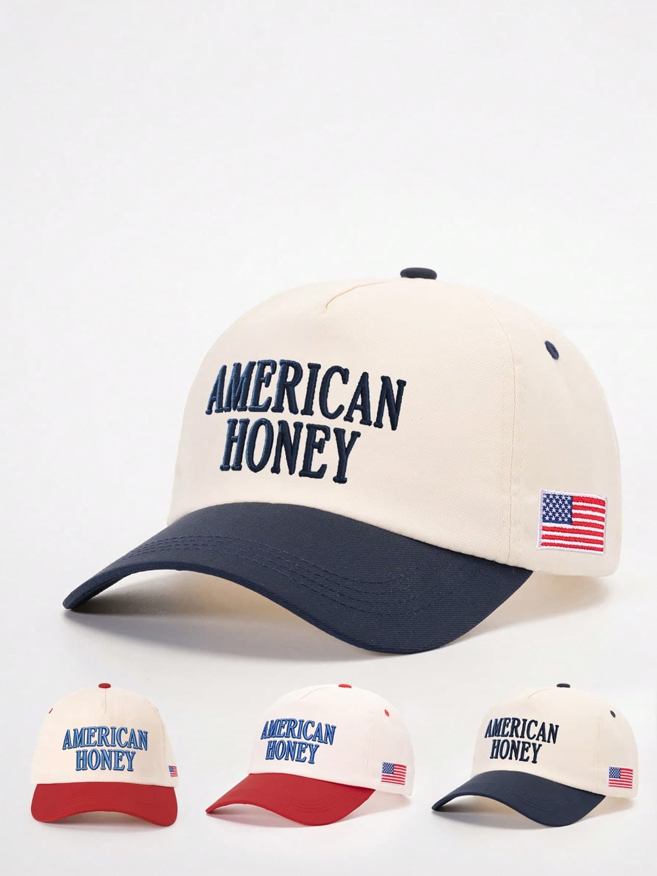 1pc Women's AMERICAN HONEY Trucker Hat, Personalized Letter & Flag Embroidered Baseball Cap, Street Fashion 5-Panel Hat, Outdoor Sun Protection Casual Hat For Spring/Autumn Travel, Beach Vacation