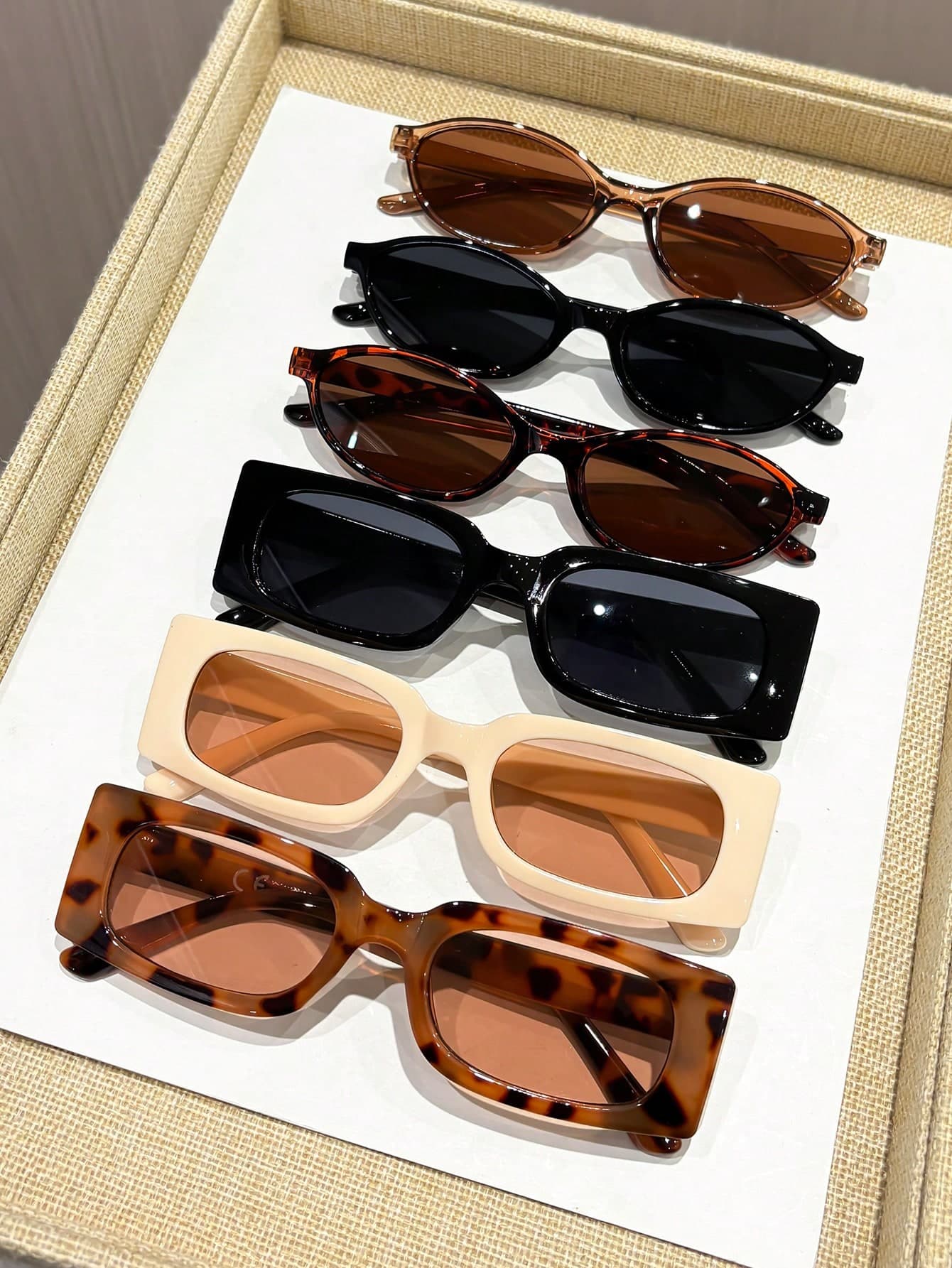 6 Pairs Women's Plastic Leopard Print Geometric Frame Fashion Glasses, Basic Style, Suitable For Party, Street Photography, Tropical Beach Vacation, Fits All Face Shapes