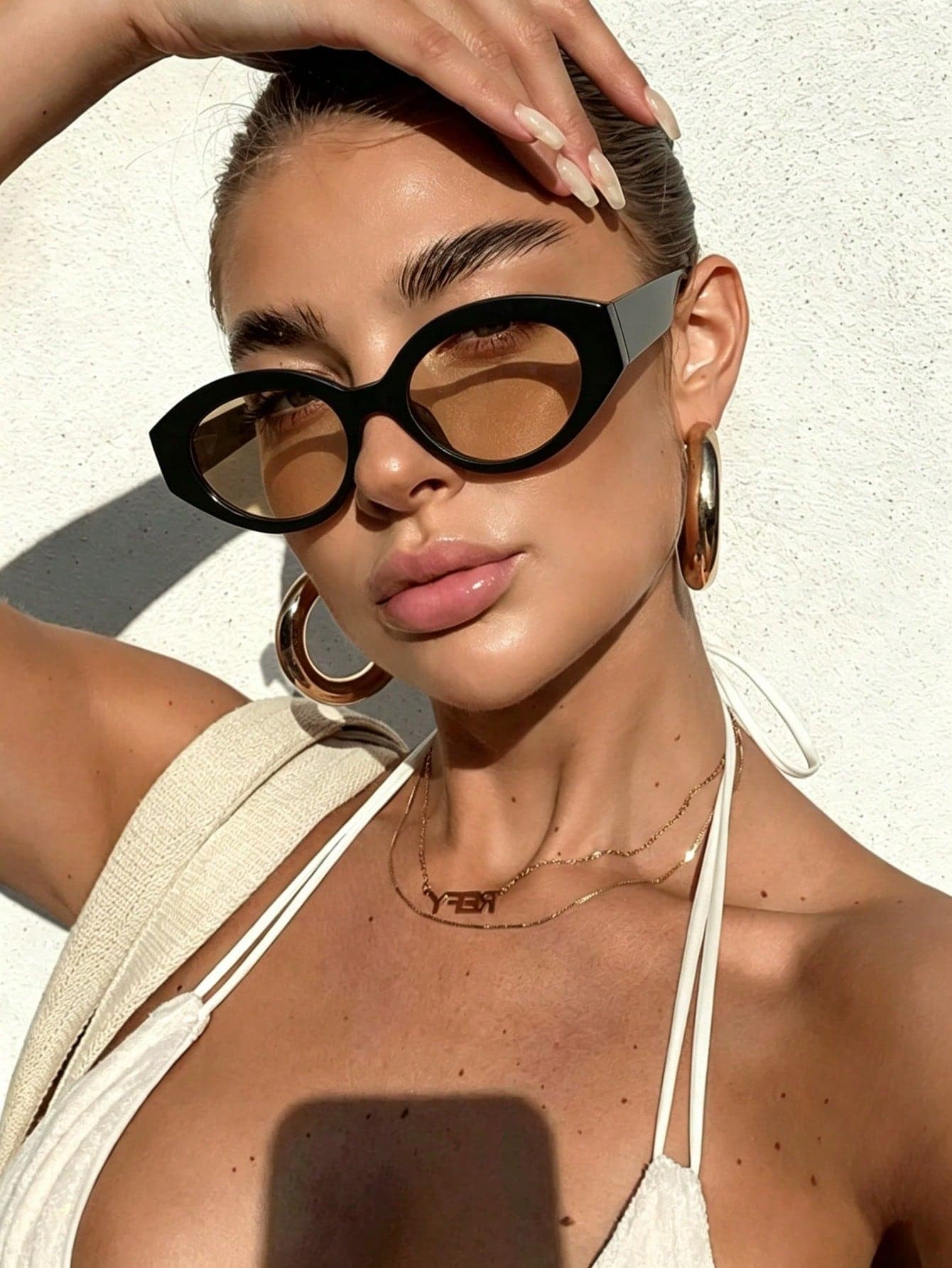 1 Pair Women's Acrylic Casual Retro Oval Fashion Glasses, Suitable For Summer Vacation Outings And Daily Wear, Can Be Paired With Beach Accessories, Retro Glasses, Vacation Outfit, Women's Essential Fashion Item For Outings
