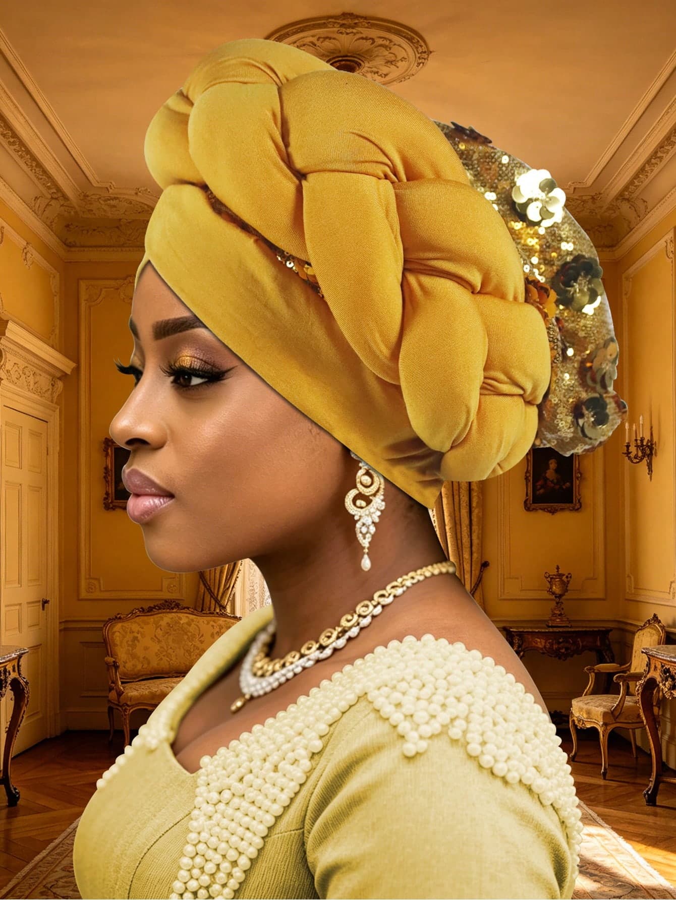 1pc Shiny Sequin Back Decor Braided Head Wrap, Soft Stretch Turban Bonnet, Fashion Ladies Headwear For Formal Occasions