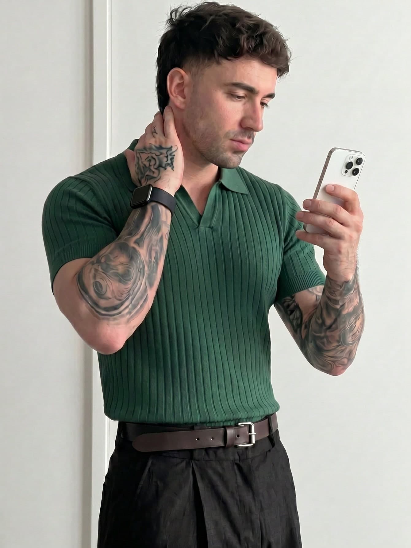 Men's Summer Knit Polo Shirt, Classic Ribbed Collar, Solid Color Short Sleeve, Suitable For Summer Outdoor Activities, Fashionable Outfit Essential