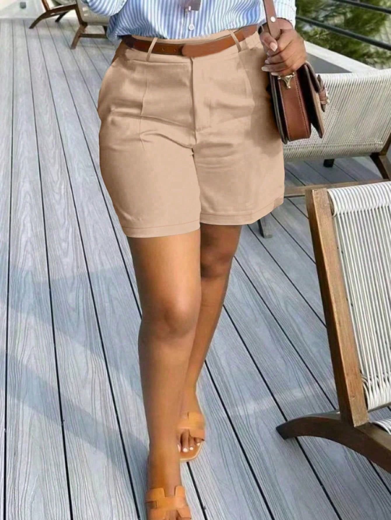 Summer Back-To-School Solid Color Slant Pocket Casual Shorts