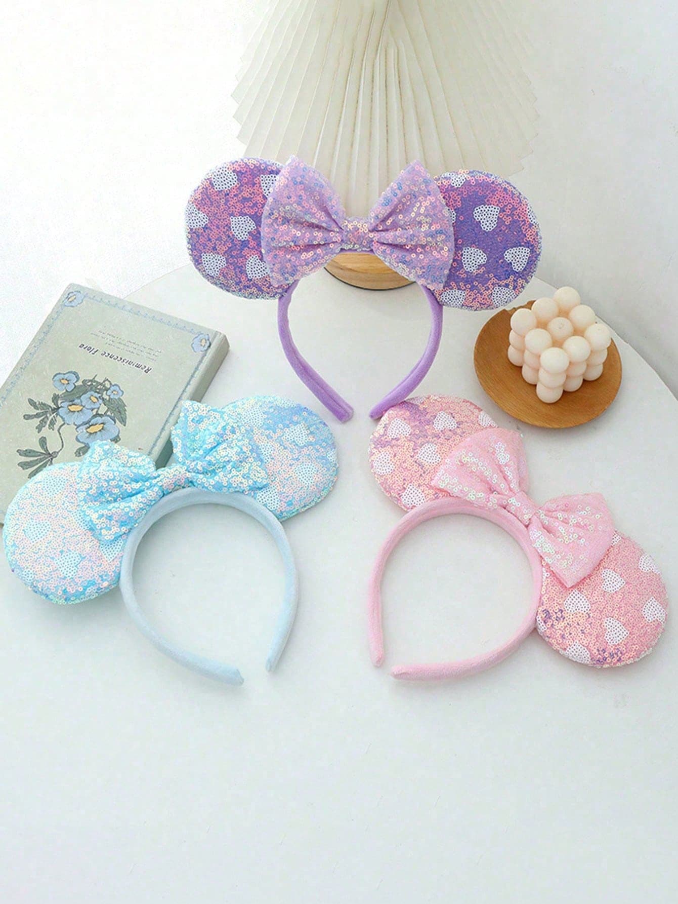 Disney 1pc Shiny Gradient Heart Pattern Minnie Mouse Headband With Cute Minnie Cartoon Bow, Perfect For Girls' Birthday Parties, Costume Events And Theme Park Visits - Ideal Choice For Various Party Looks. This Minnie Mouse Ear Headband Is The Perfect Accessory For Princess Roleplay And Birthday Celebrations (Hair Accessory/Headband/Women's Headband).