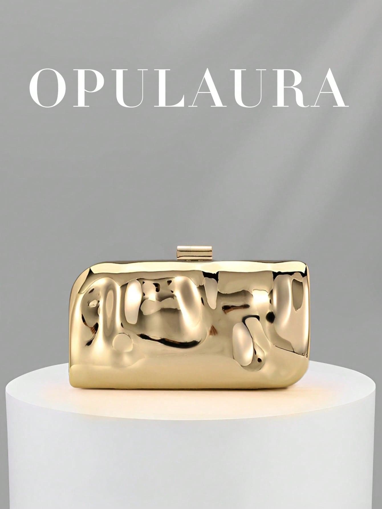 OpulAura 1pc Gold European & American Style Women's Acrylic Evening Clutch, Asymmetrical Box Design With Color-Block Clasp, Suitable For Parties, Banquets/Weddings, Valentine's Day Occasions