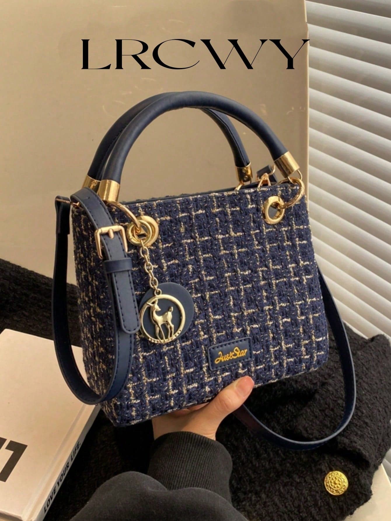 Women's Fashion Elegant Square Handbag With Hanging Decor, Crossbody Bag, Blue