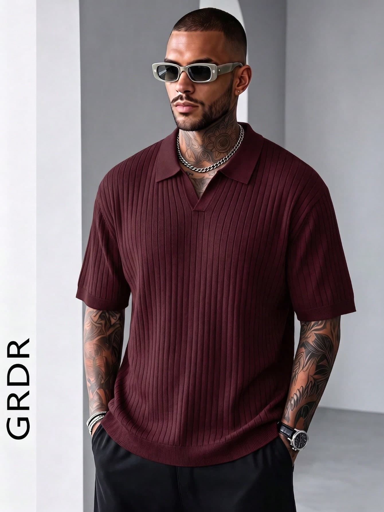GRDR Men's Solid Color Short Sleeve Knit Sweater, Fashionable For Summer