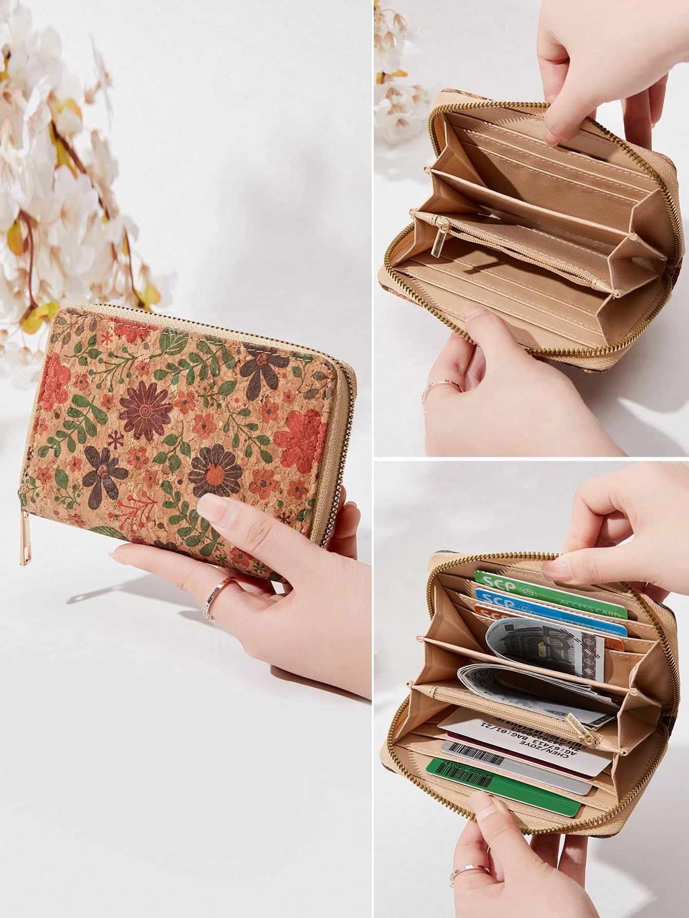 FOREVER MIYIN Retro Floral Bird Plant Pattern Multi Compartment Short Zipper Purse Portable Card Holder Wallets For Women