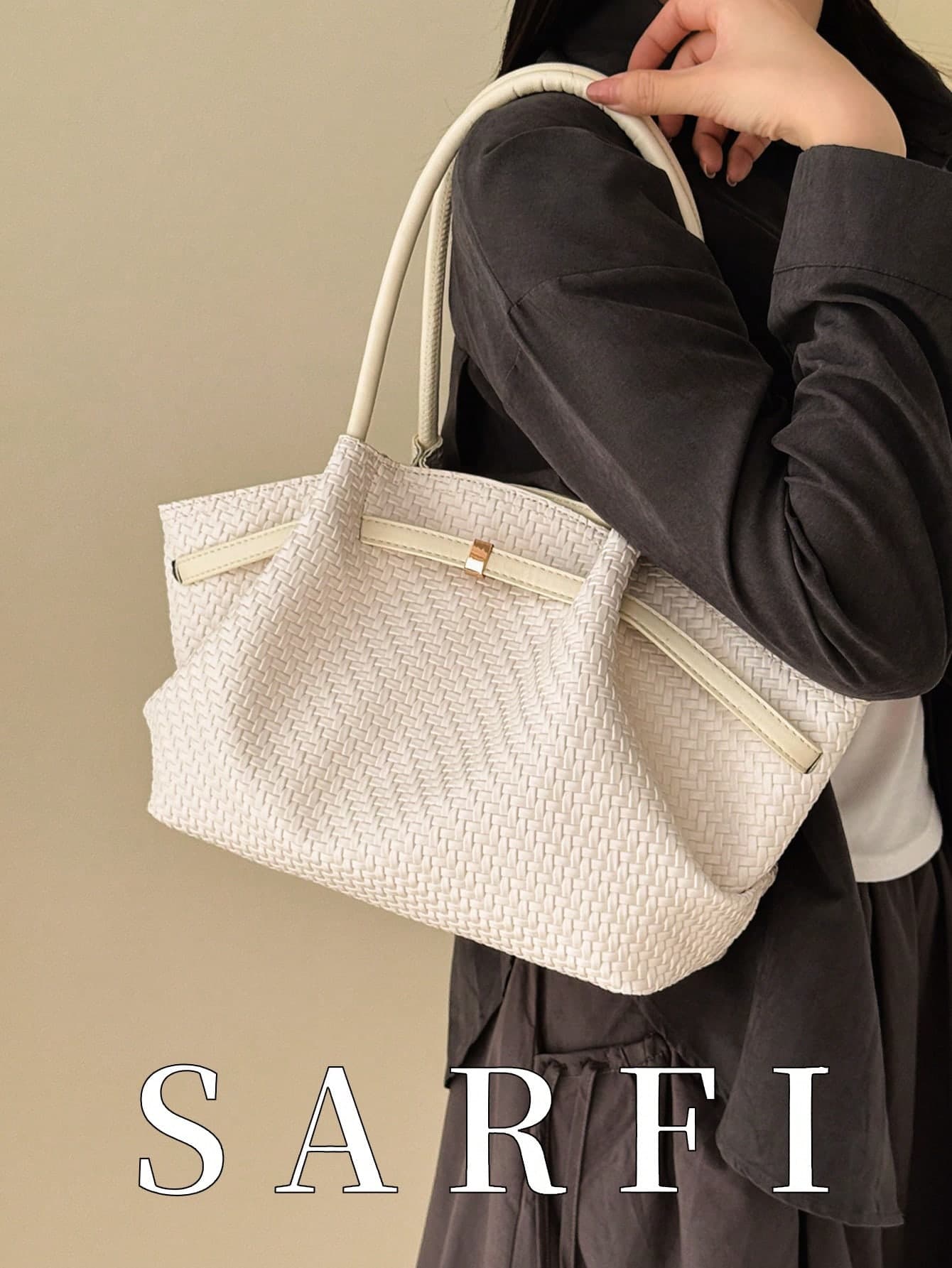 High-End Versatile Woven PU Material Women's Shoulder Bag, Fashionable Pleated Design, Elegant Versatile Handbag, Large Capacity Commuter Storage Bag