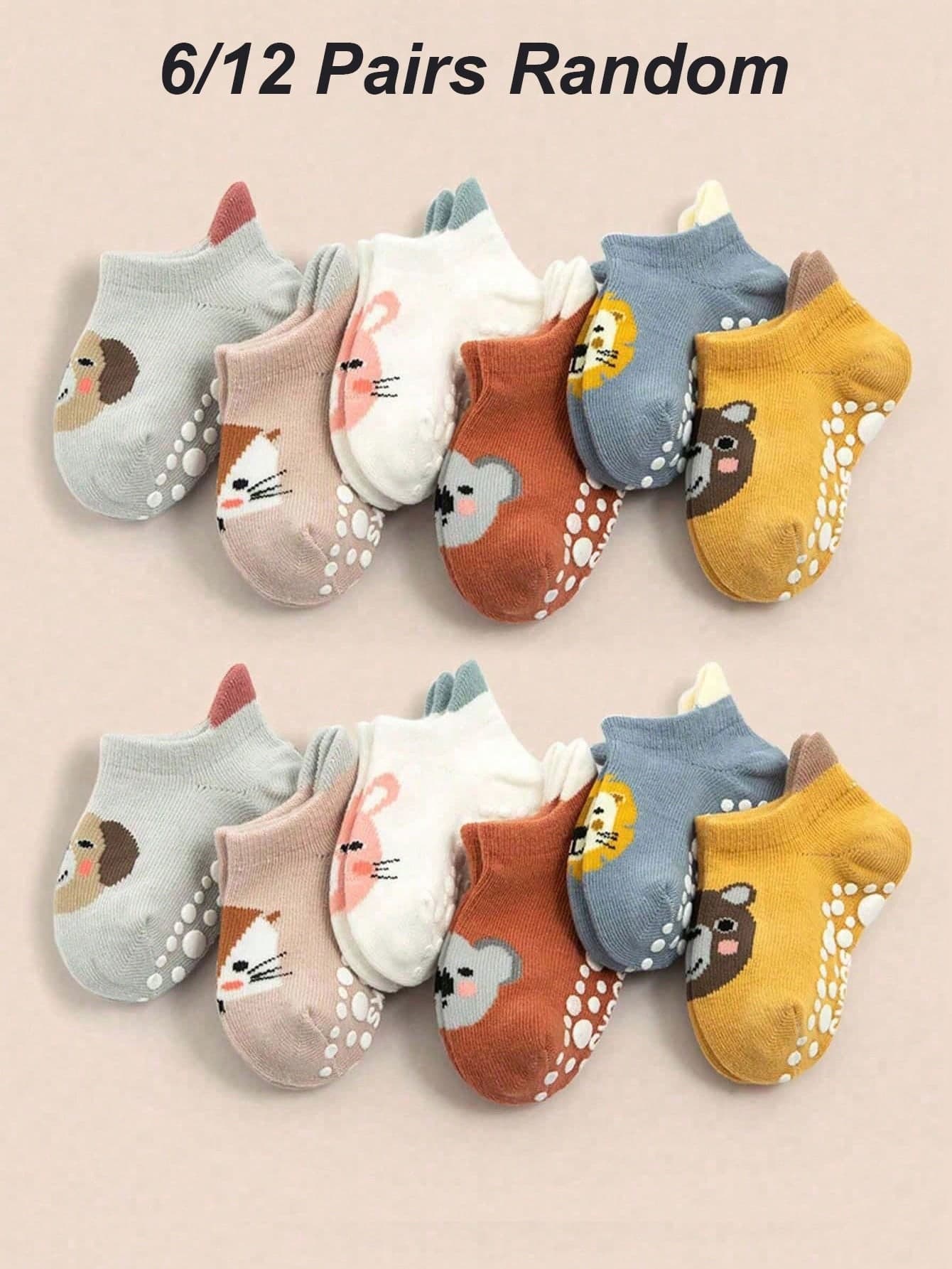 12/6 Pairs Baby Cartoon Socks, Anti-Slip Socks, Baby Supplies, Baby Boy Supplies, Newborn Socks, Baby Essentials, Baby Accessories, Baby Baptism Decoration