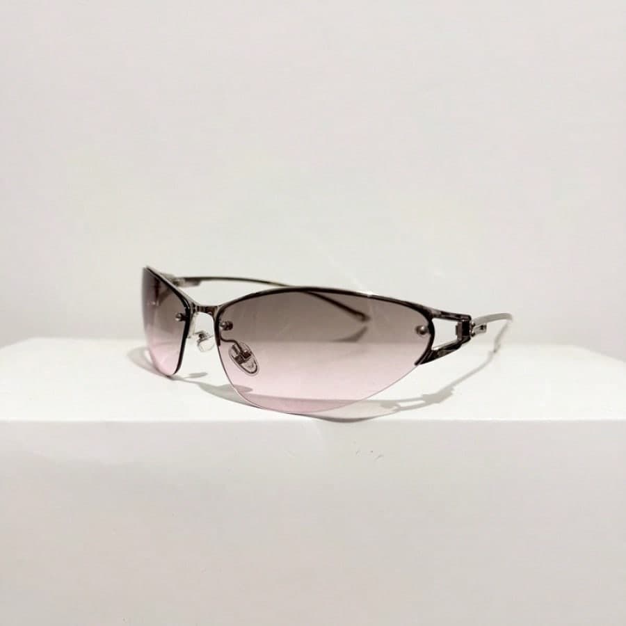 1 Pair Women's Y2K Half-Frame Narrow Oval Sunglasses, Lightweight Metal Frame, Colorful Lenses, Retro Street Style