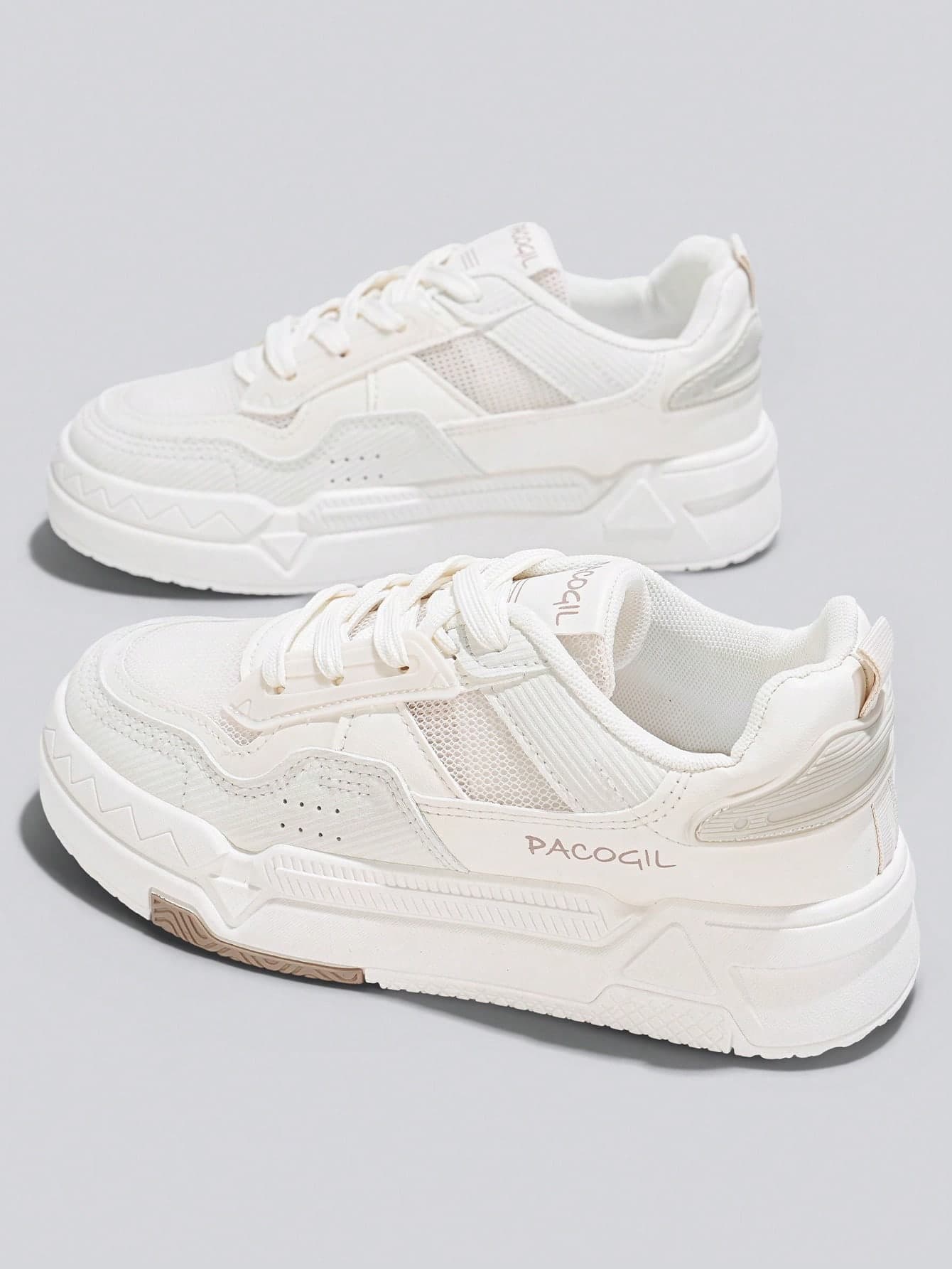 Flipark Women's White Lace & Mesh Breathable Casual Platform Sneakers, Outdoor Sports Shoes