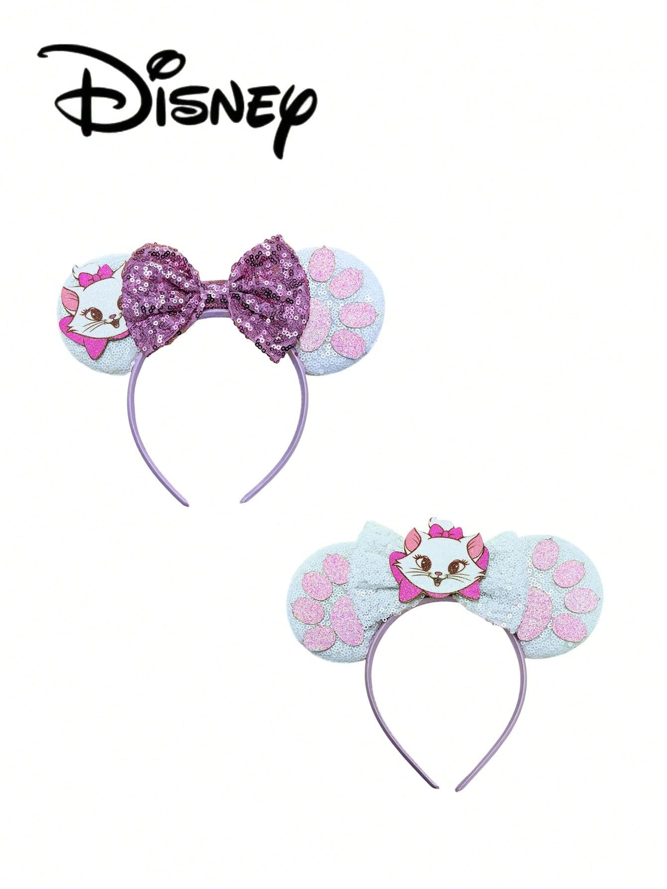 1pc Disney Mickey Mouse Purple+White+Marie Cat+Cat Paw Sequin Headband, Mickey Mouse White+Marie Cat+Cat Paw Sequin Headband - Holiday Party Headband, Hair Accessory, Fun Photo Prop, Amusement Park Accessory, Suitable For Birthday Party And Valentine's Day Events, With Bow Cute Cartoon Hair Accessory, Princess Costume Accessory, Suitable For Disney Fans