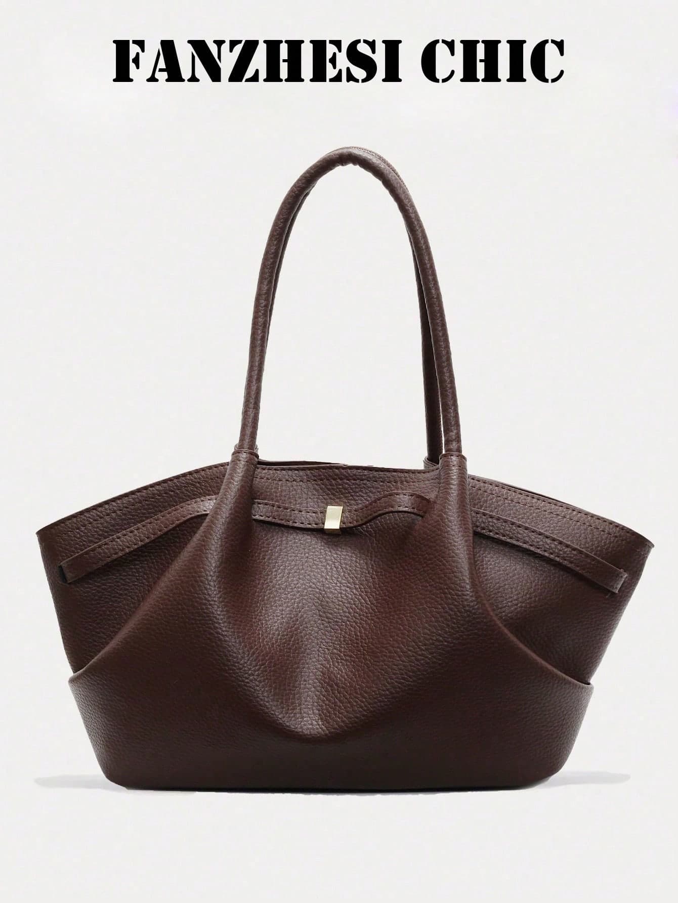 Women Minimalist Tote Bag Accent Double Ruched Center Design Roomy Interior Lightweight Tote Bag For Shopping Casual Outdoor Outings