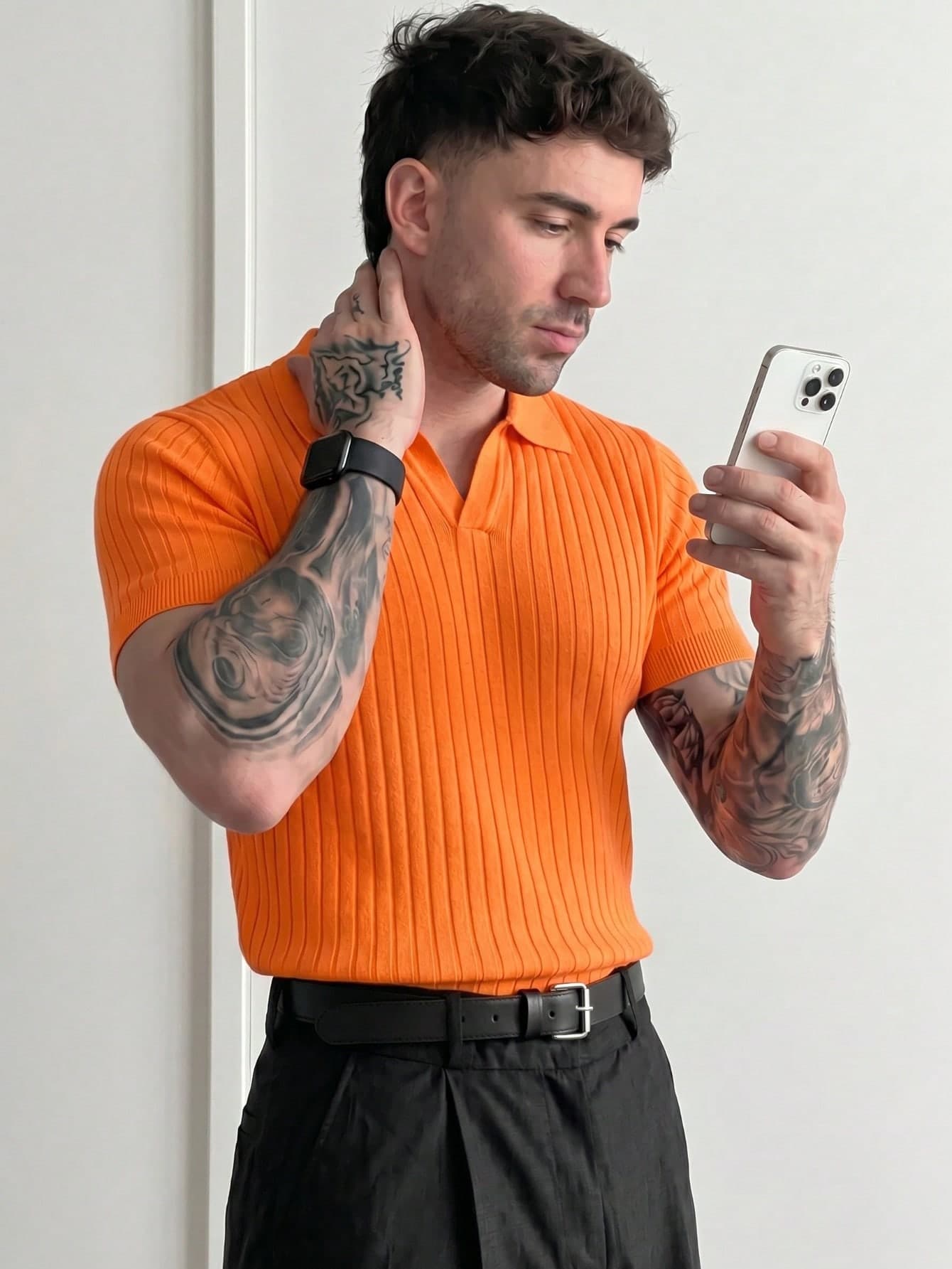 Men's Summer Knitted Polo Shirt, Classic Ribbed Collar, Solid Color Short Sleeve, Suitable For Summer Outdoor Activities, Fashion Essential