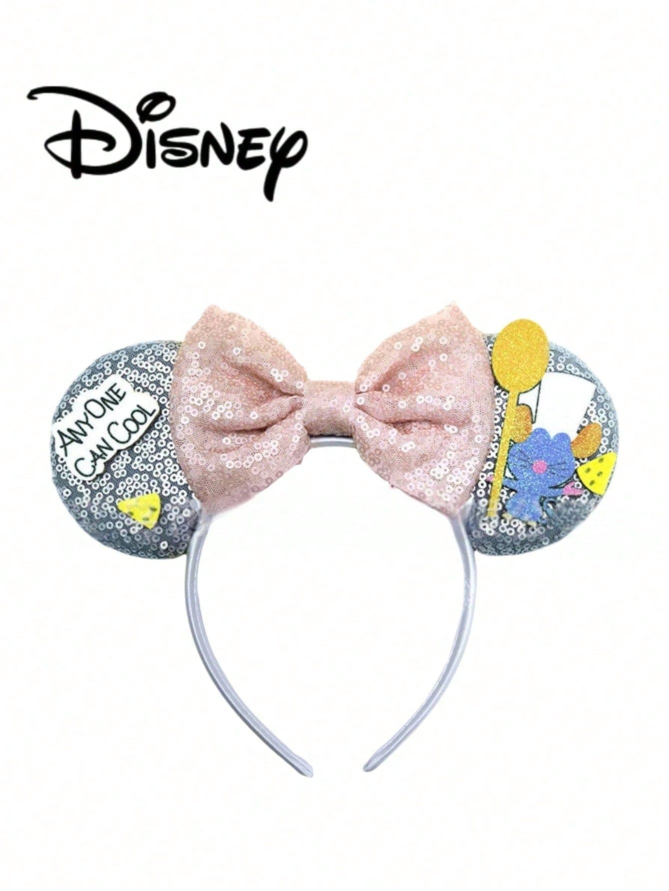 1pc Disney Mickey Pink + Silver Sequin Headband, Mickey Pink + Silver Sequin Headband - Holiday Party Headband, Hair Accessory, Fun Photo Prop, Amusement Park Accessory, Suitable For Halloween, Birthday Party And Valentine's Day Events, With Bow Cute Cartoon Hair Accessory, Princess Costume Accessory, Suitable For Disney Fans