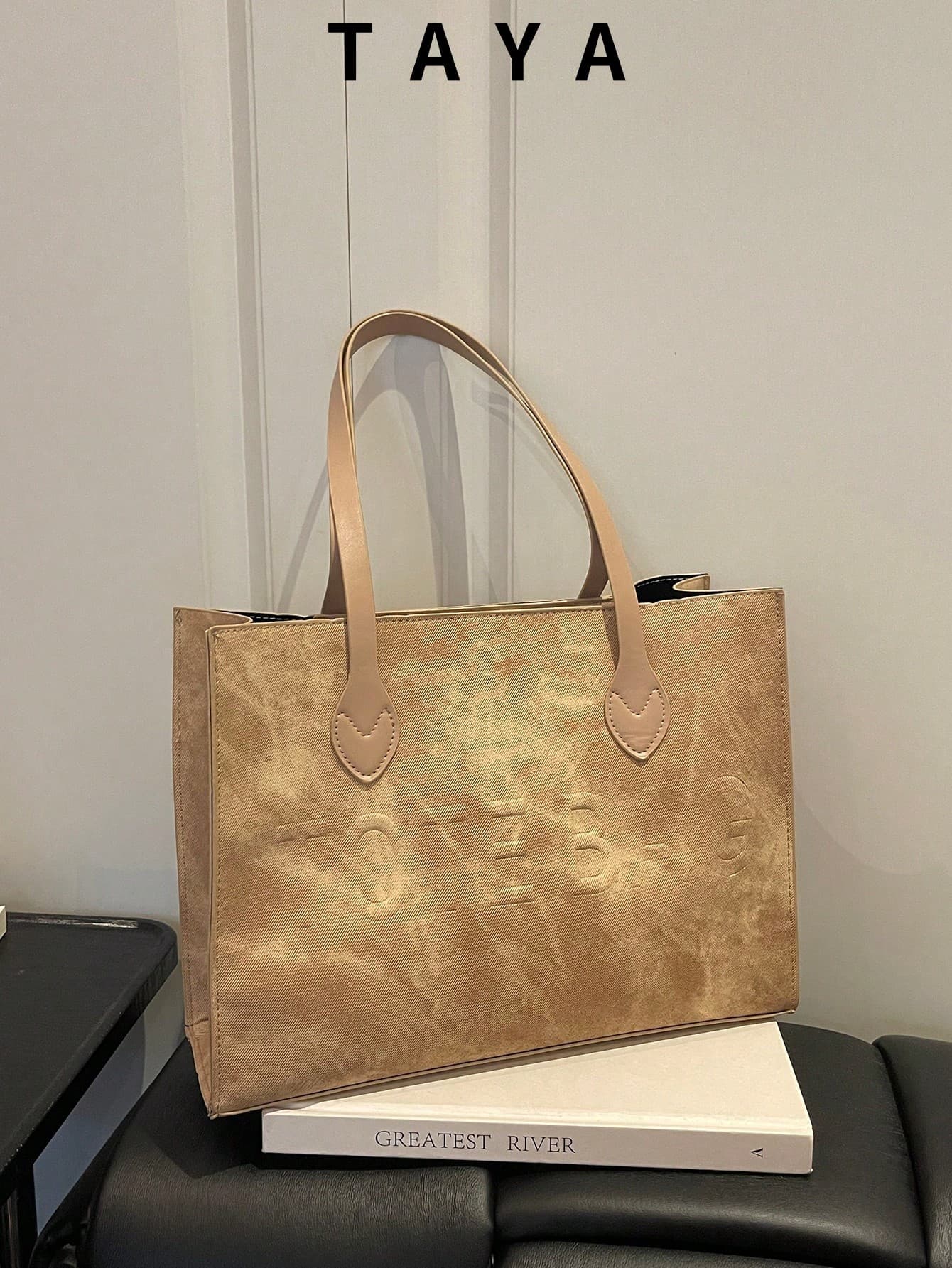 Women's Large Capacity Tote Bag, Faux Leather Material, (Color Difference Due To Different Production Batches) Dual Shoulder Strap Design, Spacious Commuter And Shopping Bag